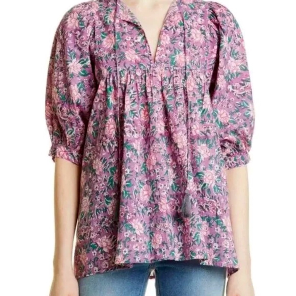 Mille Thalia Puff Sleeve Top In Purple Rose Floral – Size M
